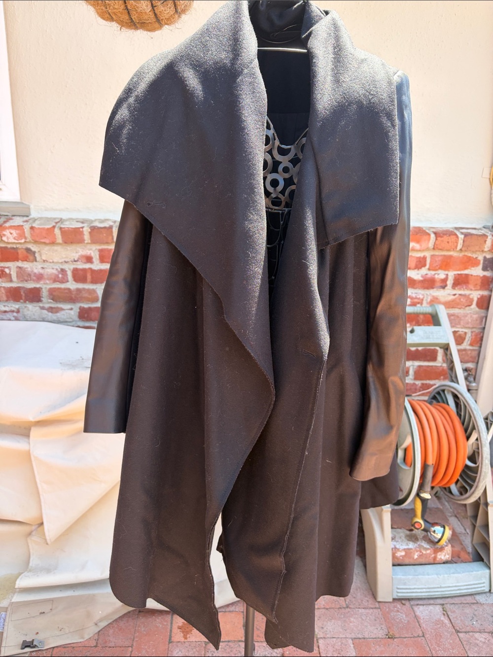 All Saints Black Trench Coat with Wide Collar and Wrap Closure